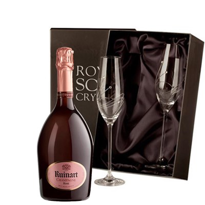Ruinart Rose Champagne 75cl With Diamante Crystal Flutes